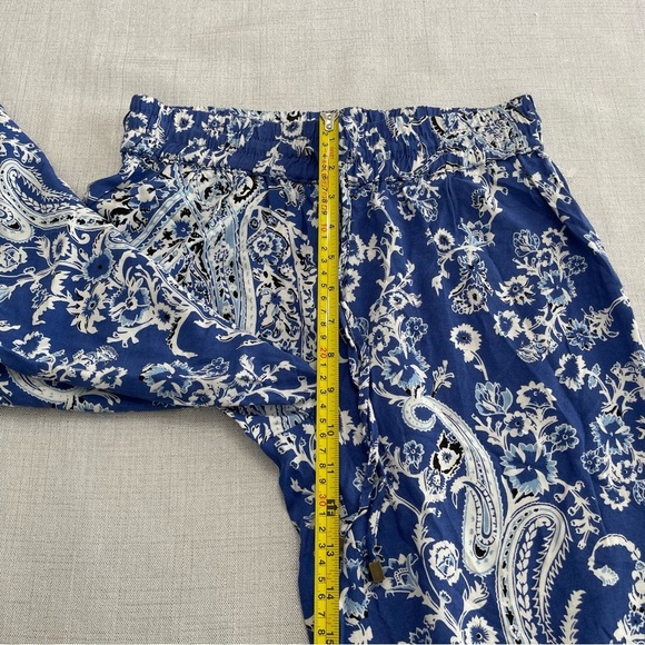 Rose and Rhyme Blue and White Boho Paisley Wide Leg Flowy Pants Size S - Picture 5 of 9